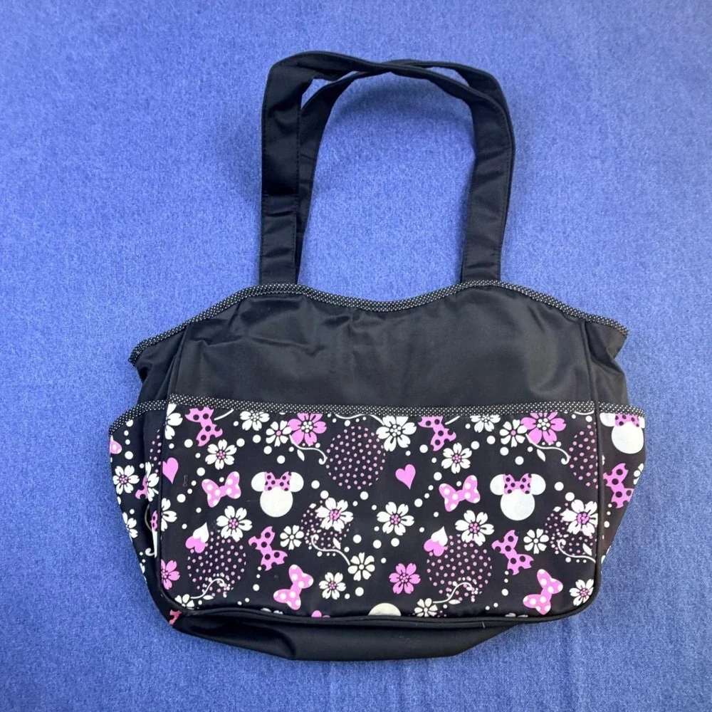 2015 Disney Baby Minnie Mouse Diaper Bag Black Pink polka dots